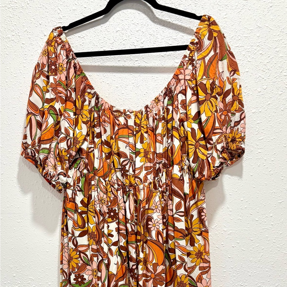 Eloquii Rust Floral Tie-Front Midi‎ Dress 18 - Picture 8 of 10